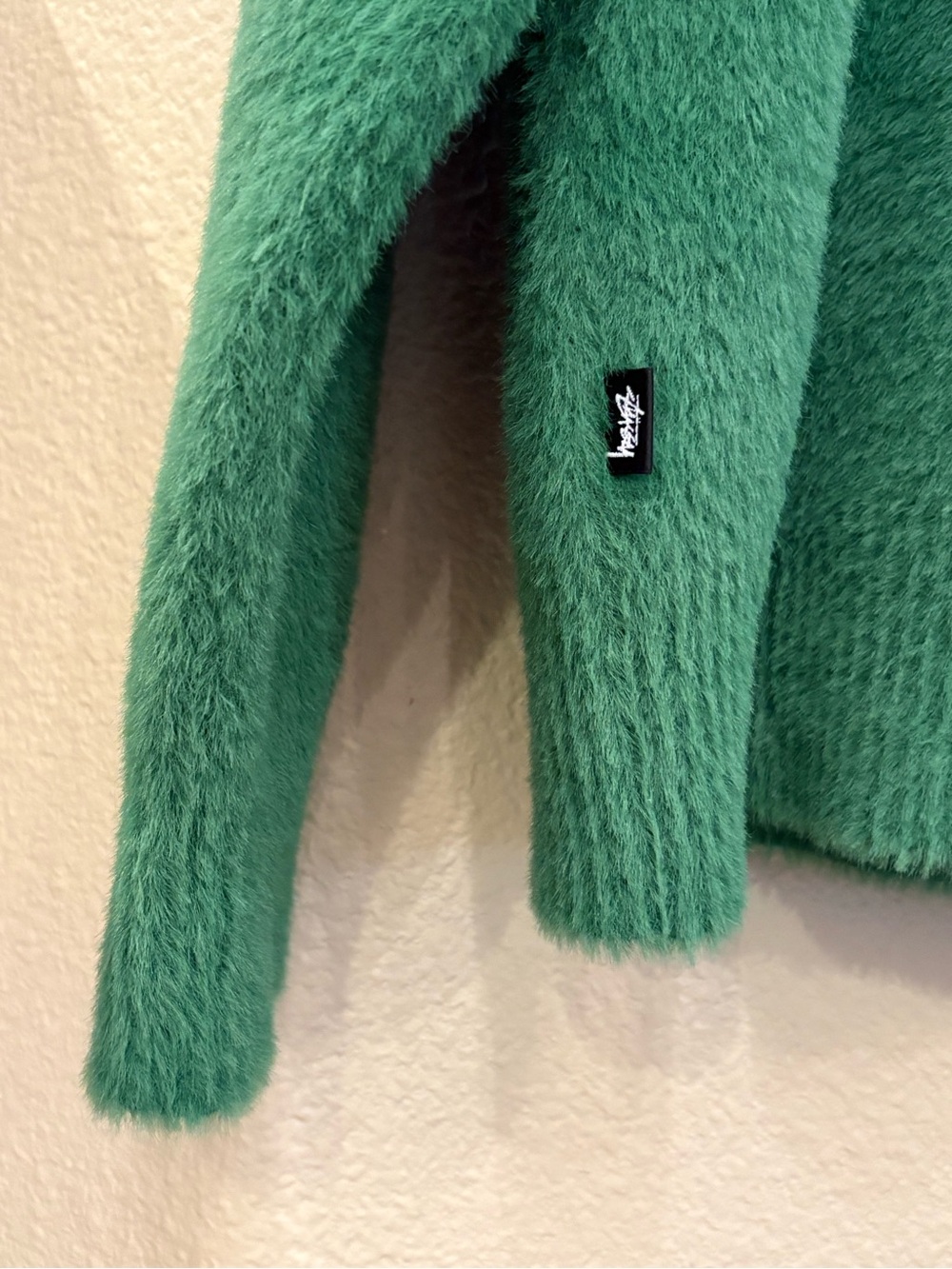 STUSSY Men Green Shaggy Fuzzy Mohair Style Button Cardigan Sweater Size Medium - Picture 5 of 8
